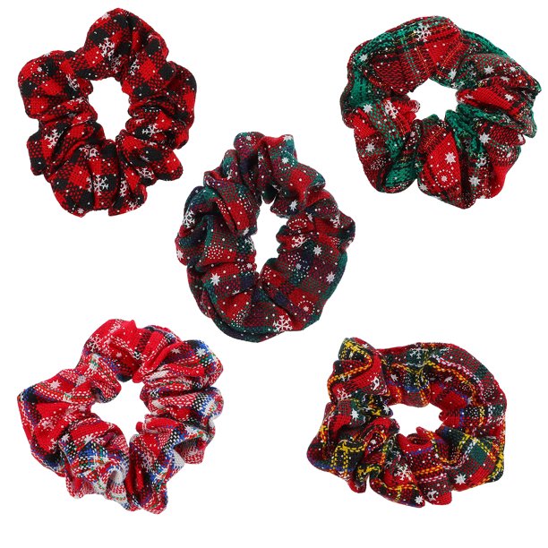 5pcs Navidad Navidad Copos de nieve Pelo Scrunchies Pelo Elástico Scrunchy Corbatas Cuerdas