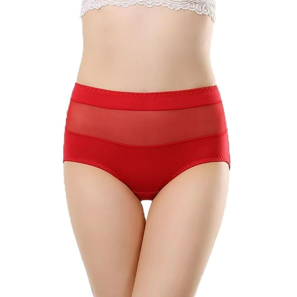 Ropa interior bikini elástica Gibobby Bragas sexis cintura alta talla grande Mujer bragas transparentes malla algodón calzoncillos realce cadera transpirables Rojo XXL