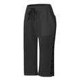 thumbnail image 5 of GEWSEY Botton Trim Capri Pants for Women Casual Striped Linen Pants Loose Fit Drawstring Trousers High Waist Cropped Trousers (Black, L), 5 of 5