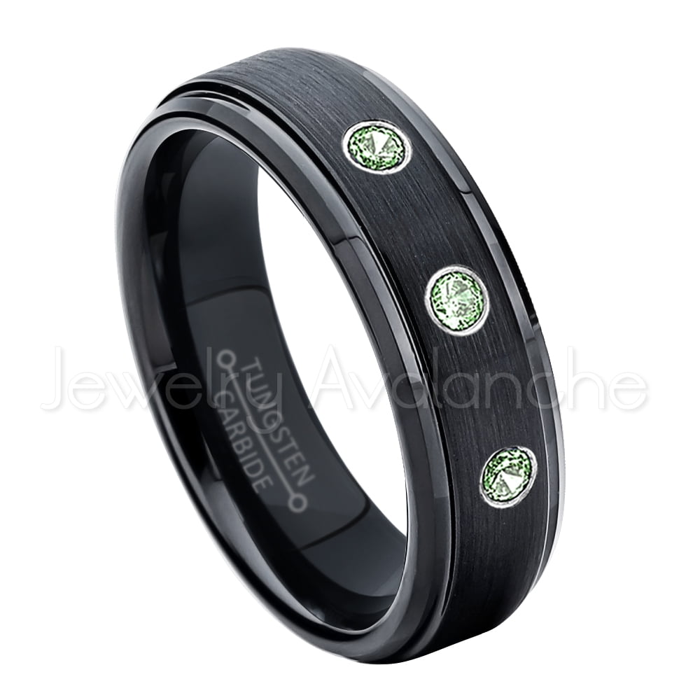 0.07ct Alexandrite Titanium Ring June Birthstone Ring 12.5 6MM Brushed Finish Comfort Fit Stepped Edge White Wedding Band