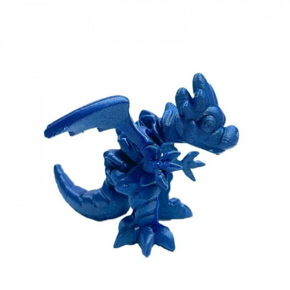 3D Printed Sparkly Blue Dragon With Curved Tail Figurine