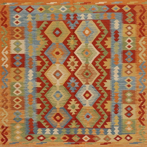 Ahgly Company Indoor Square Contemporary Red Oriental Area Rugs, 8' Square