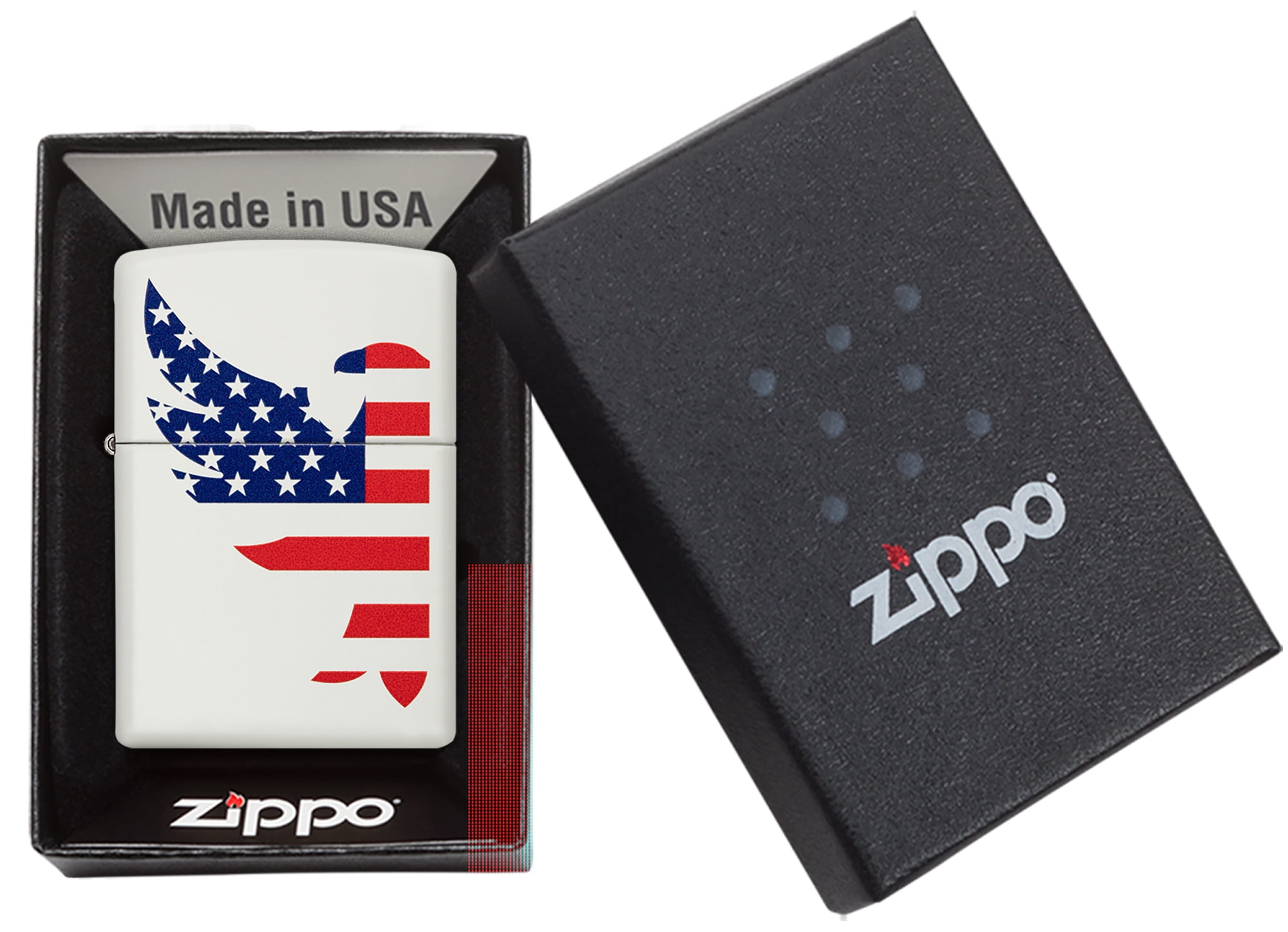 Zippo White Matte Eagle Flag Windproof Pocket Lighter