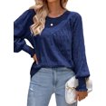 thumbnail image 3 of QAFOPEH Women's Crewneck Puff Long Sleeve Smocked Blouse Solid Color Casual Textured Tops, 3 of 7
