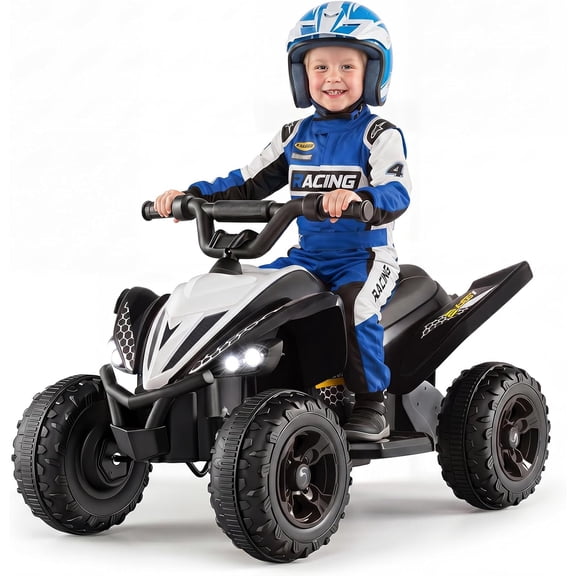 OLAKIDS Kids ATV, 12V Battery Powered Electric Vehicle with LED Lights, Music, Big Tires, USB & Bluetooth, Large Seat, Ride On Toys for Boys Girls Ages 3