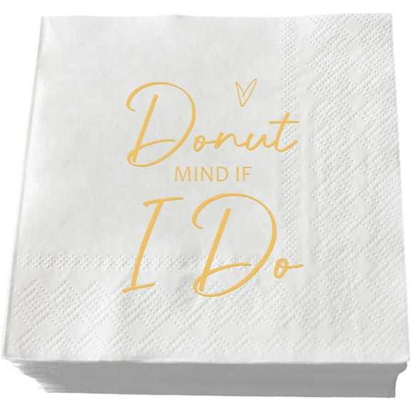 20pcs Donut Mind If I Do Wedding Napkins Gold Foil and White Engagement Napkins of Paper Bar Berverage Cocktail Napkins for Bridal Shower Bachelorette Party Decorations 3 Ply 5"x5"