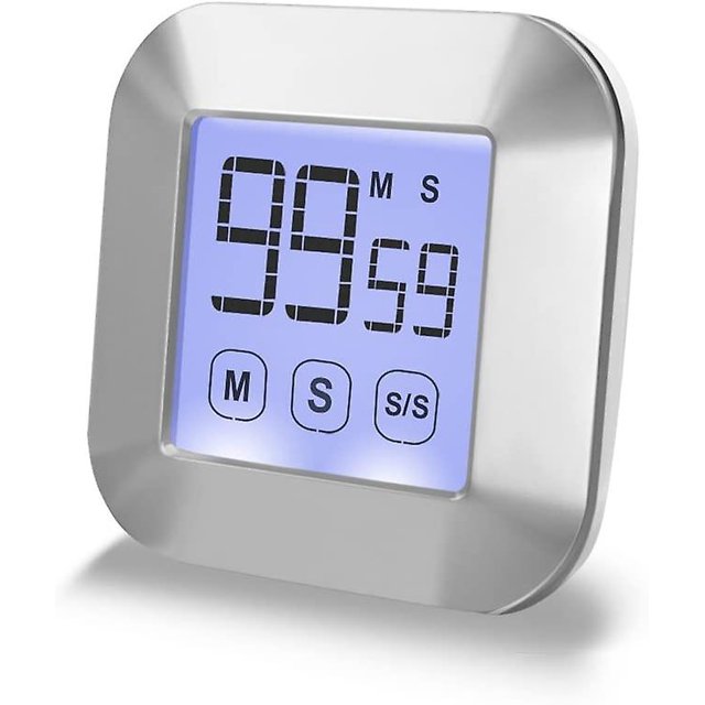 Temporizador de cocina Pantalla táctil Temporizador de cocina digital Cuenta regresiva / Cuenta regresiva con alarma audible Pantalla grande Retroiluminación Magnética trasera Silver1pcs TUNC Sencillez