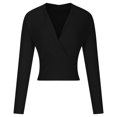 thumbnail image 5 of RQYYD Women's Deep V Neck Long Sleeve Cross Wrap Front Crop Tops Casual Slim Knitted Pullover Sweater Ribbed Short Tops Black XL, 5 of 9