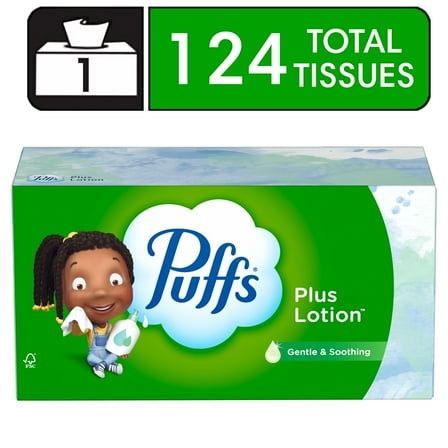 Puffs Plus Lotion Facial Tissue, 1 Family Box, 124 Tissues Per Box