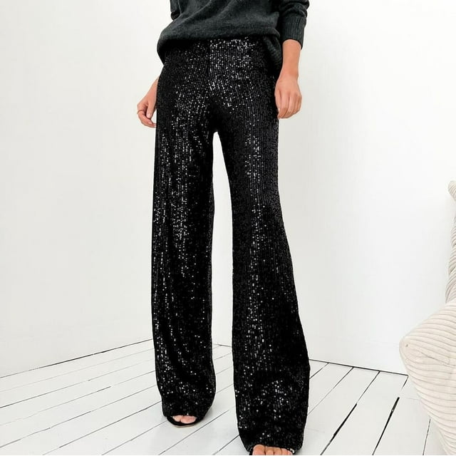 Pantalones rectos casuales de moda con lentejuelas de color sólido para mujer de Europa y América