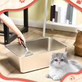 thumbnail image 4 of Juego de 3 cajas de arena de acero inoxidable para gatos con 3 cucharadas de arena para gatos caja de arena de metal 23.6 x 15.8 x 7.9 pulgadas, 4 of 7
