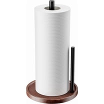 Wooden Paper Towel Holder Countertop - Kitchen Paper Towel Holder Stainless Steel with Real Wood Base, Farmhouse Paper Towel Roll Dispenser Fits Standard and Jumbo Size Paper Towels.