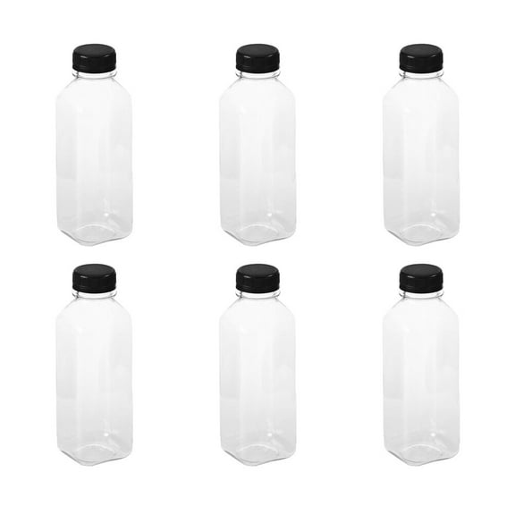 6 Clear Plastic Juice Bottles with Caps - 500ml