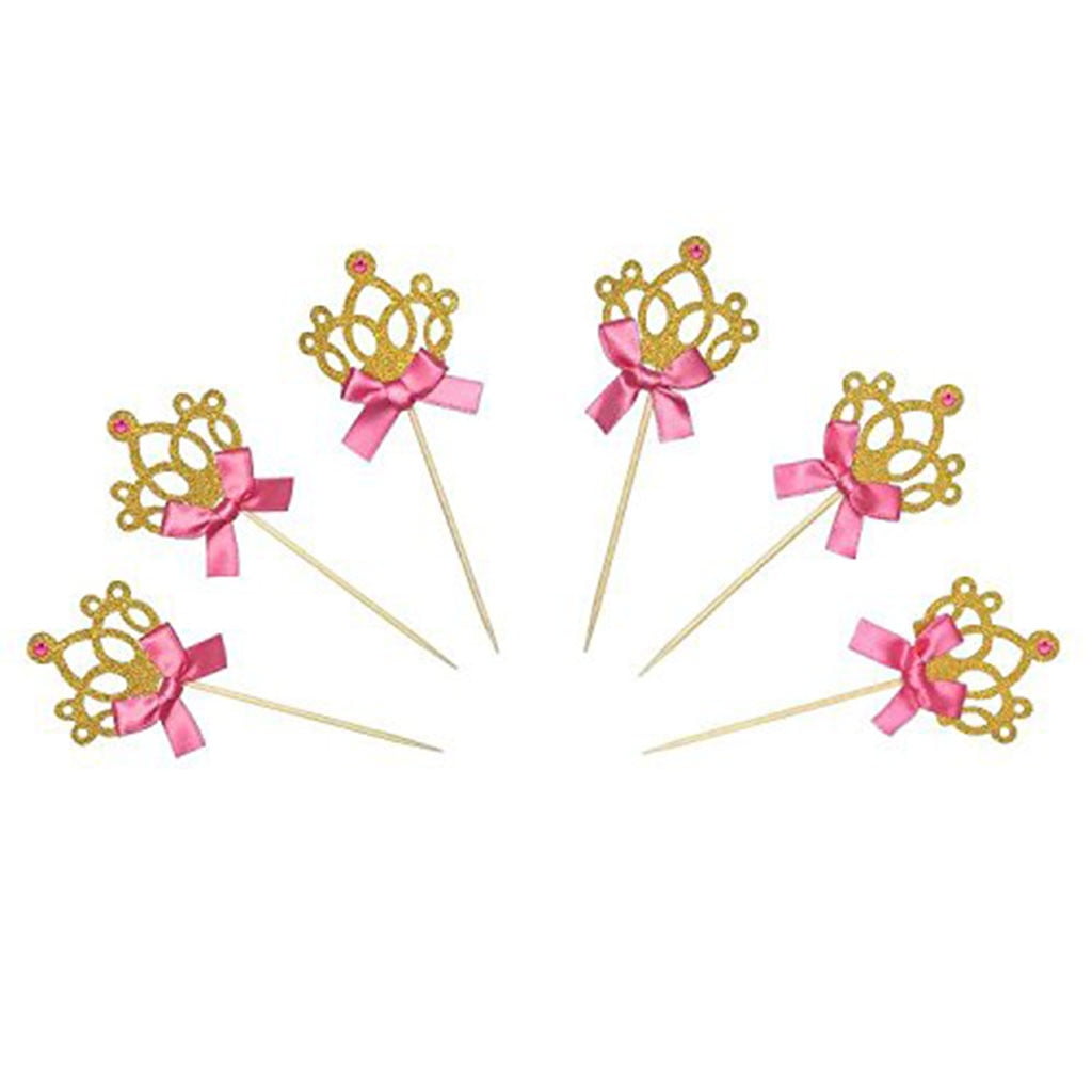 1 Set of 100 Gold Glitter Crown Cupcake Toppers Wedding Picks Party BABY SHOWER 