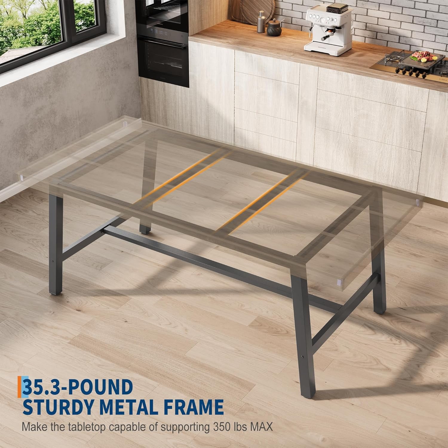 Industrial Dining Table for 4-6 People, 63" Long Wooden Kitchen Table with Sturdy Metal Frame & Grey Finish - Seats 4 Rectangular Counter for Dinner, Kitchen, Dining Room - Grey