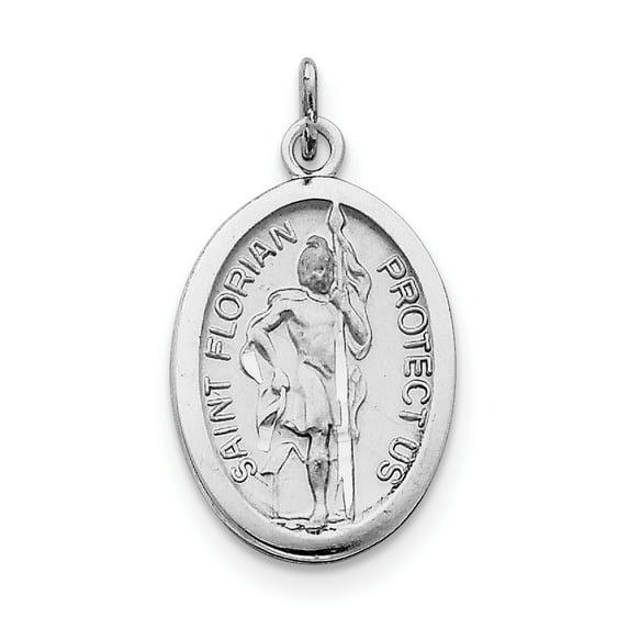 Sterling Silver Rhodium-Plated Saint Florian Medal (35 X 20) Made In United States qc3594