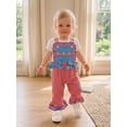 thumbnail image 3 of BemeyourBBs Toddler Baby Girls 4th of July Outfit Romper Overalls Patriotic Independent Day Summer Clothes Plaid Flag Embroidery Sleeveless Jumpsuits Overalls Bell Bottom, 3 of 9