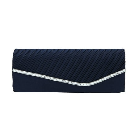 Swarovski Crystal Evening Bag - Elegant Pleated Satin & Crystal Flap Clutch Evening Bag