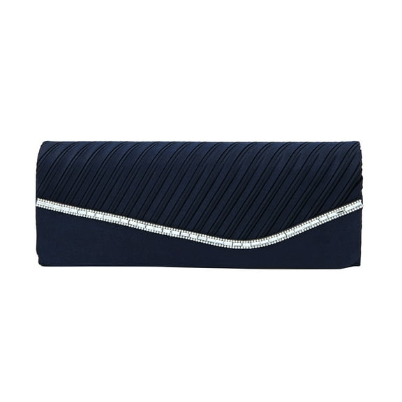 Elegant Pleated Satin & Crystal Flap Clutch Evening Bag