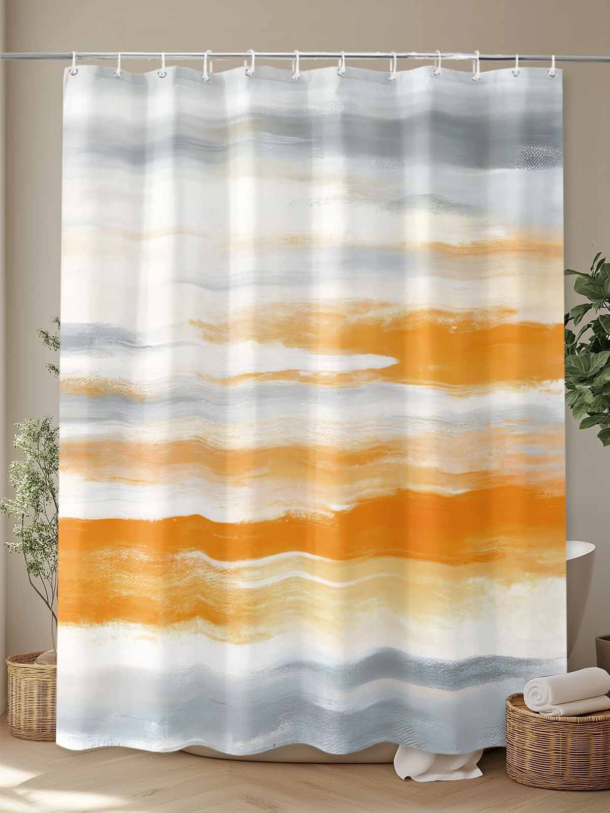 Boanket Polyester Fabric Orange Gray White Shower Curtain, Farmhouse Abstract Ombre Texture Waterproof Bathtub Curtain Bathroom Decor Set with Hooks 72 x 84 Inches,