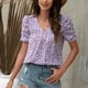 thumbnail image 5 of Blusa de camiseta informal con estampado de manga corta y cuello en V de verano para mujer a la moda Fridja  hjk6204, 5 of 7