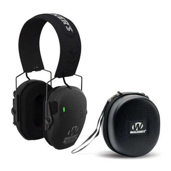 Walker's Razor Rechargeable Muff (Black) Bundle with Shooting Hearing Protection Black Case (2 Items)