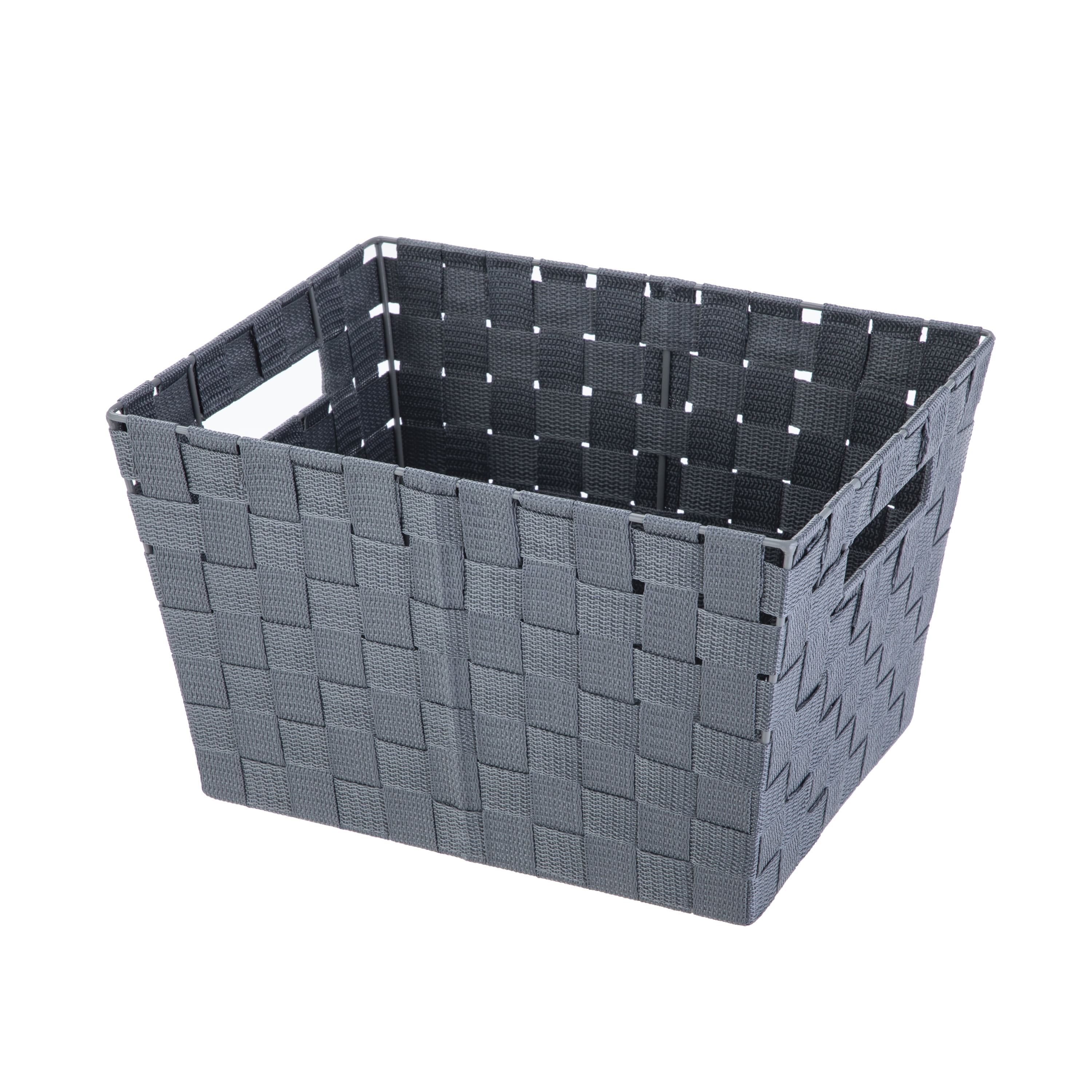 (4 pack) Mainstays Large Gray Woven Fabric Decorative Storage Basket, 16 in x 9.6 in x 13.4 in