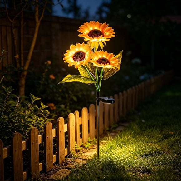 Solar Sunflower Garden Lights Head Outdoor Led Stake Decor for Patio Yard Pathway Warm White Auto Dusk to Dawn Weatherproof, Yellow, JKODE