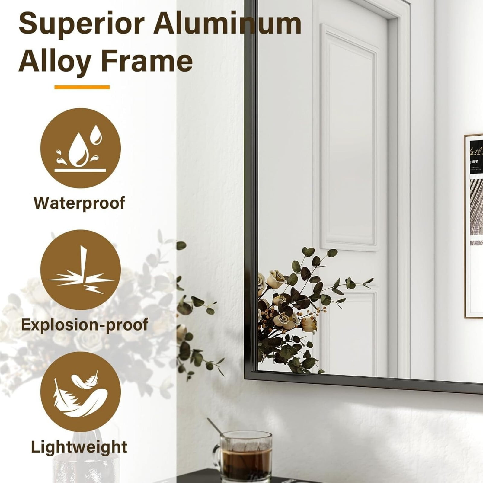 AUROMIR 36"x24" Rectangular Bathroom Mirror Vanity Wall Mirror with Metal Frame, Black