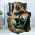 thumbnail image 3 of Ambesonne Nautical Fleece Throw Blanket Anchor with Sailing Ship 60"x80" Sand Brown Dark Teal, 3 of 5