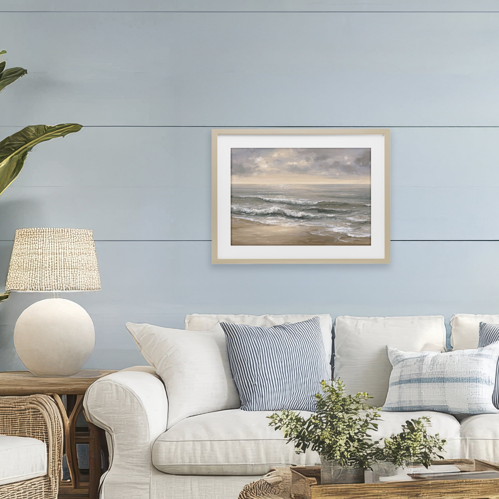 Stupell Industries Soft Rolling Beach Waves Birch Framed Print Under Glass, design by Jacky Ngan