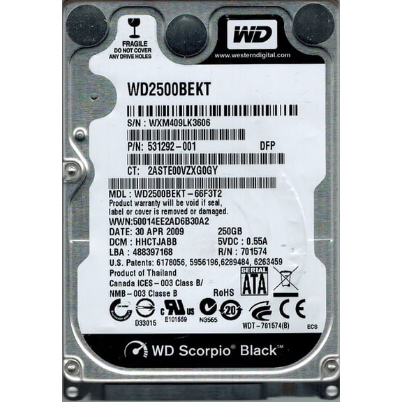 Western Digital WD2500BEKT-66F3T2 250GB DCM: HHCTJABB