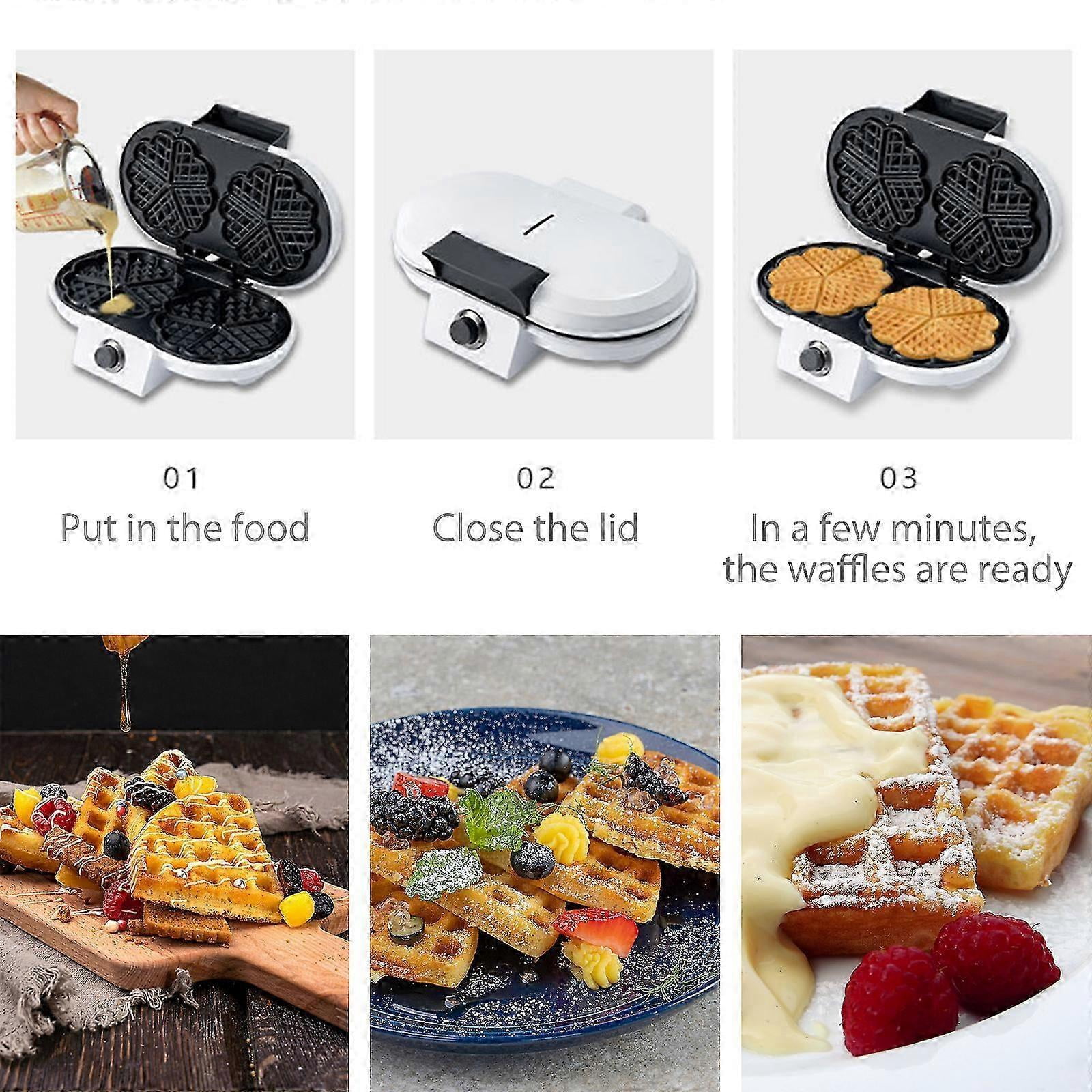 Stainless steel waffle maker for breakfast with double heart plates