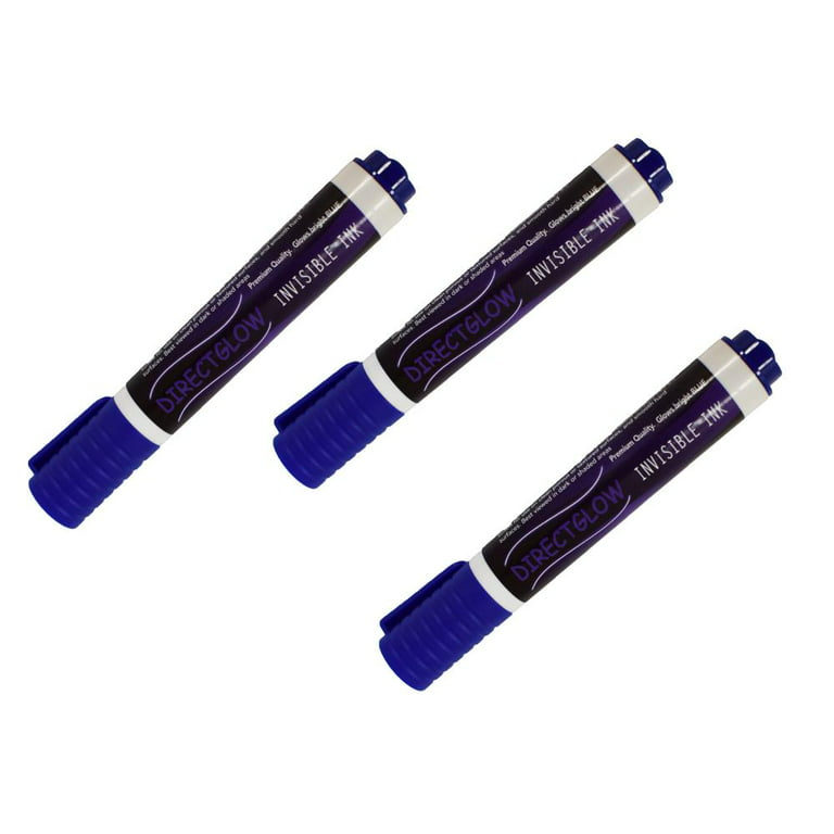 DirectGlow XL Invisible Blue UV Blacklight Reactive Ink Marker Pen 3 Pack