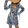 thumbnail image 1 of Fortune Women Ruffles Mesh Dresses Zebra Print Mini Beach Dress Bandage See Through Dress, 1 of 9