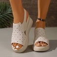 thumbnail image 2 of Platform Wedge Sandals for Women Open Toe Slingback Heels Comfortable Soft Footbed Buckle Ankle Strap Walking Shoes Beige Size 9, 2 of 8