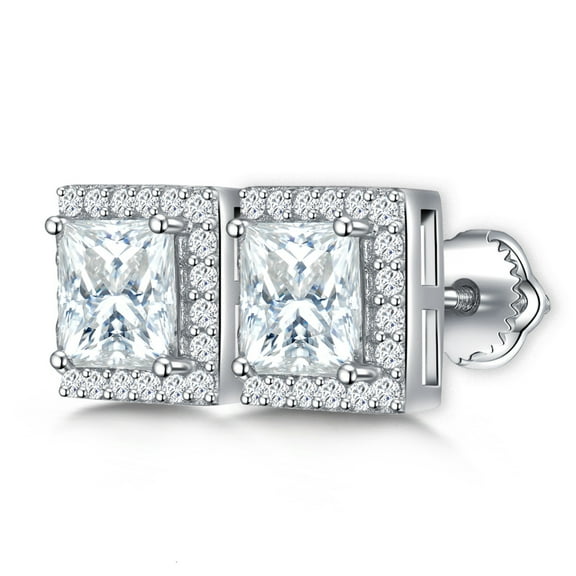 Kaydenana 1 Pair 1.84 Carat Moissanite 925 Sterling Silver Stud, Square Large Diamond Center Earrings for Women