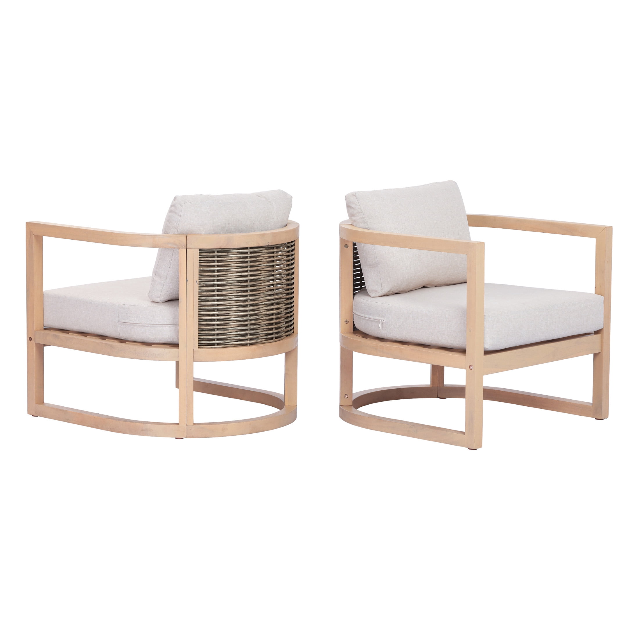 Christopher Knight Home Outdoor Acacia Wood Club Chair, Rattan Back and Beige Cushion, Light Teak, Set of 2