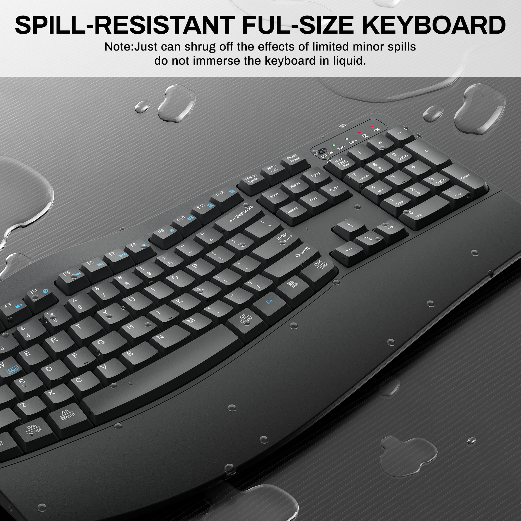 Wireless Keyboard and Mouse Combo, 2.4G Full Size Wave Keys Ergonomic Keyboard with Wrist Rest and 3-Level DPI Adjustable Wireless Ergonomic Mouse for Windows, Mac OS Desktop/Laptop/PC(Grey)