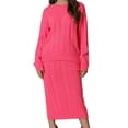 thumbnail image 1 of Unique Bargains Ensemble Décontracté Automne Hiver pour Femmes, Pull Col Rond Deux Pièces, Jupes Midi avec Poches, Rose Vif TG, 1 of 6