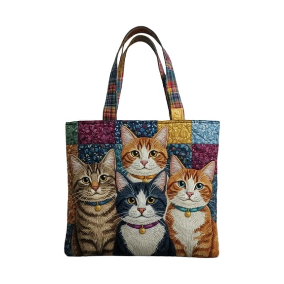 Playful Kittens Quilted Tote Bag - Handcrafted Patchwork Cat Tote, Durable & Stylish, Ideal for Cat Lovers, Daily Use