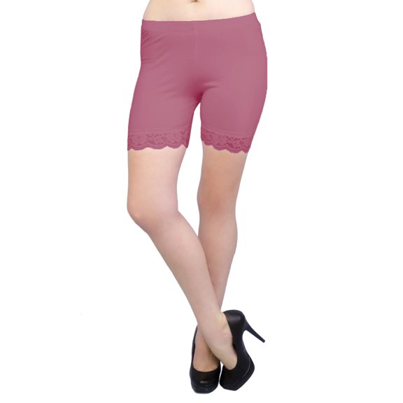 Vivian's Fashions Legging Shorts - Cotton, Lace Trim, Misses Size (Burgundy, 2X)