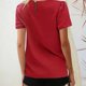 thumbnail image 4 of Camiseta de manga corta para mujer, cuello redondo plisado, tipo suelto, camiseta informal para uso de verano, rojo XL, 4 of 6