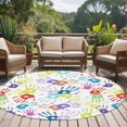 thumbnail image 4 of Colorful Hand Print Round Area Rug 5Ft Washable Circle Rugs for Living Room Bedroom, Cartoon Watercolor Cute Graffiti Non-Slip Carpet Floor Mats Indoor Outdoor Carpet Runner Aesthetic Home Decor, 4 of 8