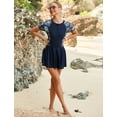thumbnail image 6 of IDOPIP Women Short Sleeve One Piece Rash Guard Modest Swimsuits Dress Zipper Bathing Suit Skirt with Short, 6 of 7