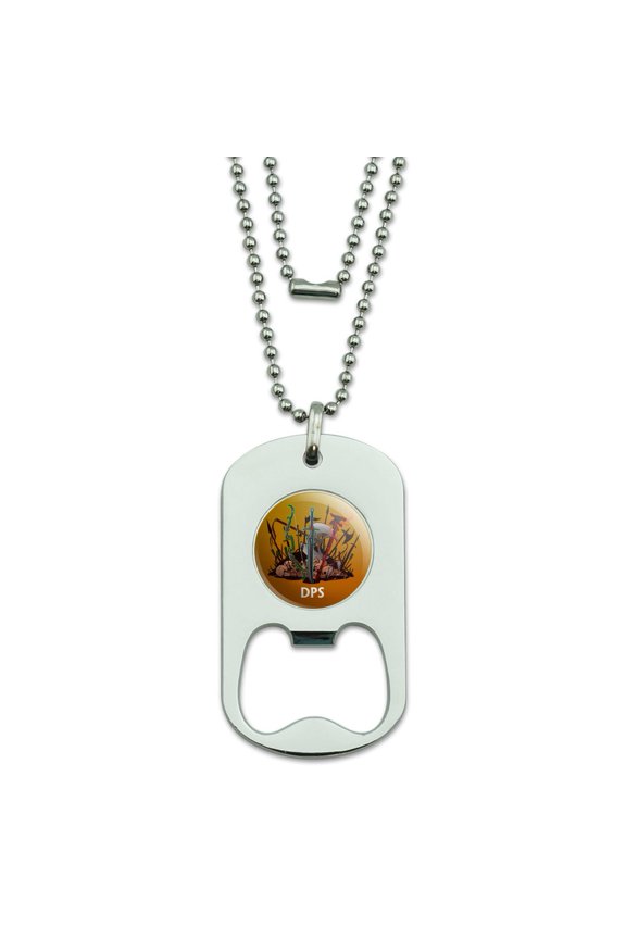 DPS Damage Per Second RPG MMORPG Class Role Playing Game Military Dog Tag Bottle Opener Pendant