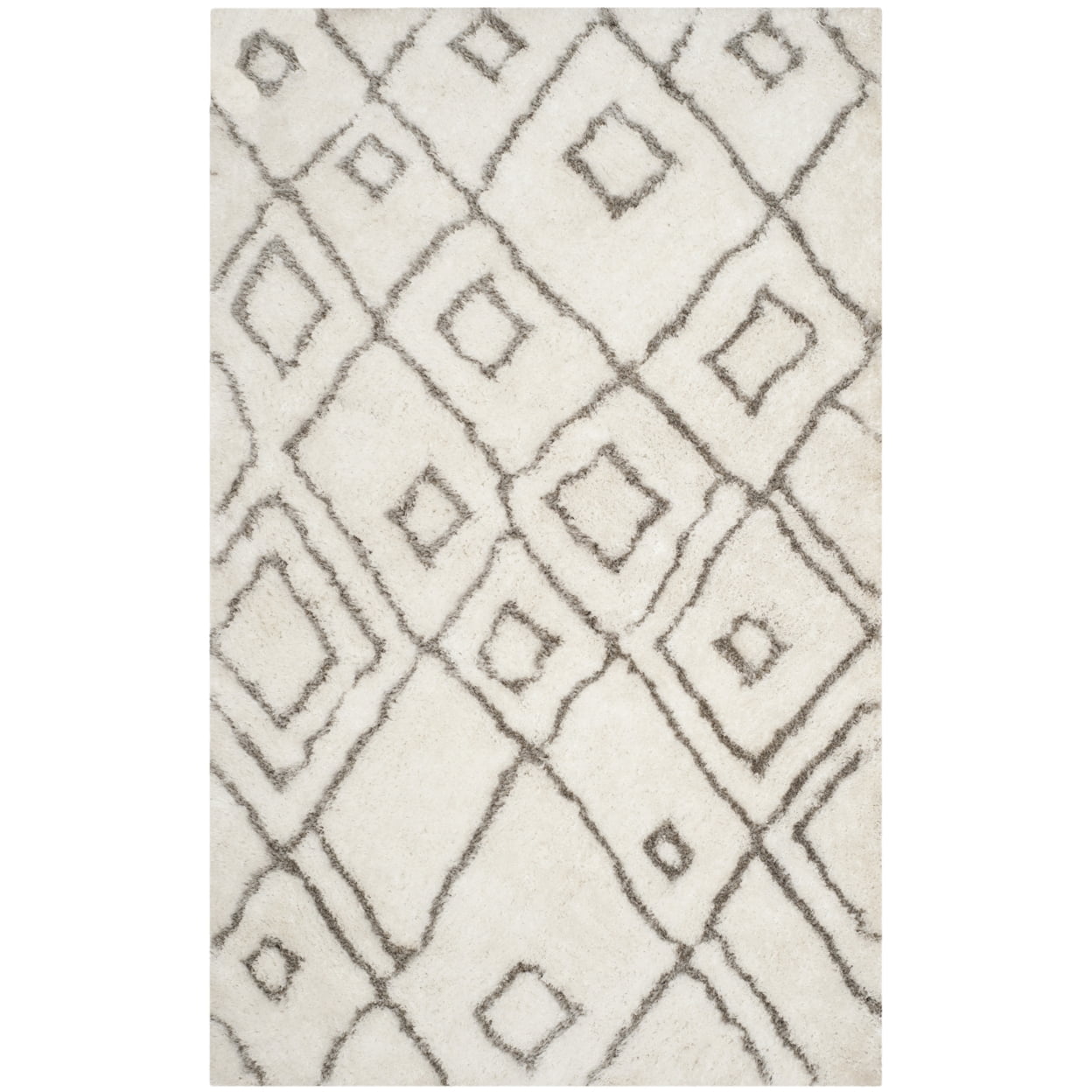SAFAVIEH Toronto Neasa Abstract Polyester Shag Area Rug, Ivory/Light Grey, 3' x 5'