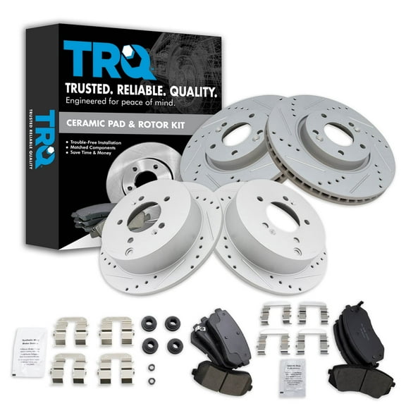 TRQ Front and Rear Performance Brake Pad & Rotor Kit Brake Pads Brake Rotors Set Ceramic Premium G-Coated Fits Select 2010-2015 Hyundai Tucson 2011-2016 Kia Sportage