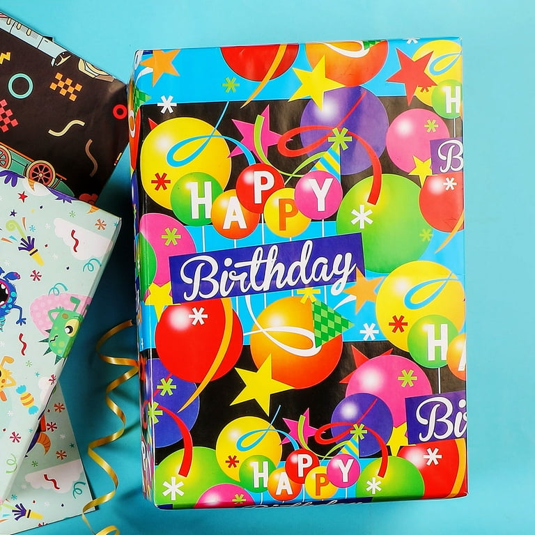 FORBFAN Happy Birthday Wrapping Paper Sheets, 10 Sheets 20 x 28 Inches Recycled Gift Wrapping Paper for Kids Girls Boys Men Women Baby Shower, Cute