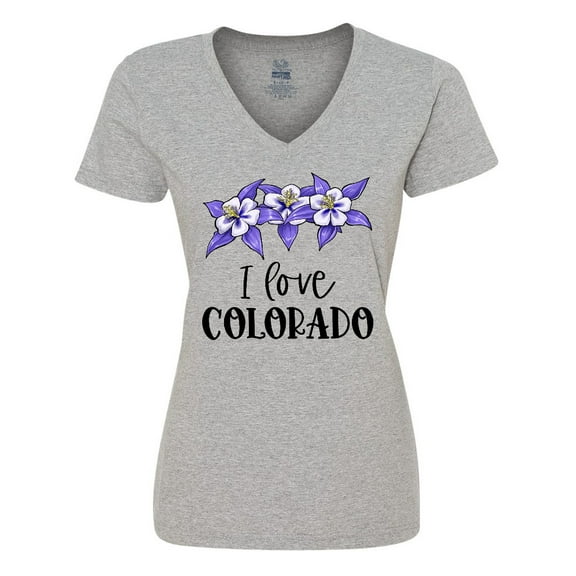 Inktastic I Love Colorado Columbine Flowers Women's V-Neck T-Shirt